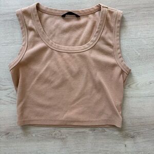 Sleeveless Ribbed Tan Cropped Tank Top